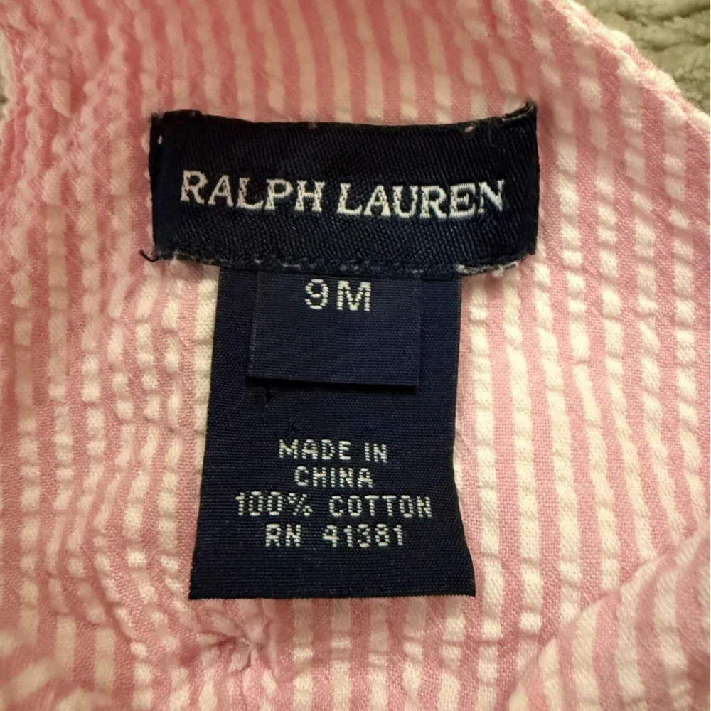 Ralph Lauren‎ Baby Girl Pink Seersucker Dress 9M Ruffle Hem Easter Spring